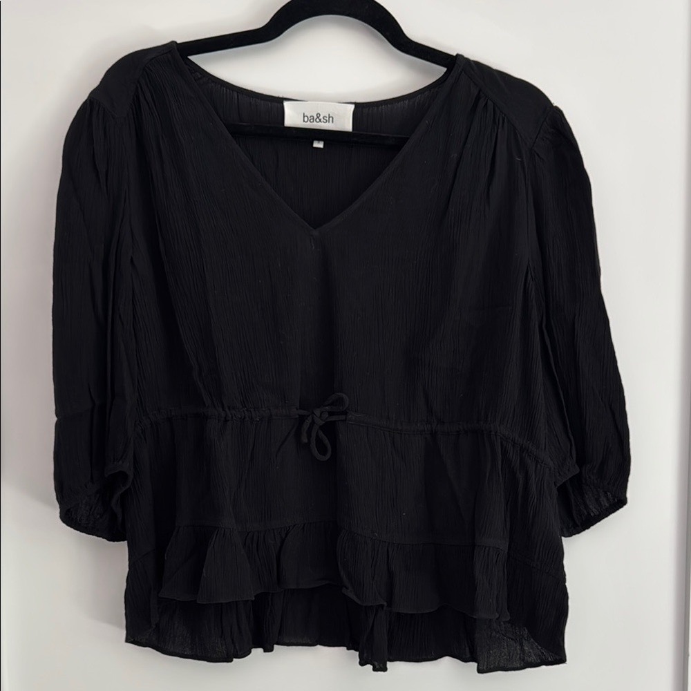 NWT Ba&sh Black Ruffled Tie Front Blouse